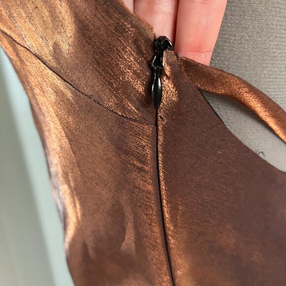 VTG 90's Geometrie Sz 8 Metallic Brown T Back Slinky Maxi Dress - Picture 6 of 9